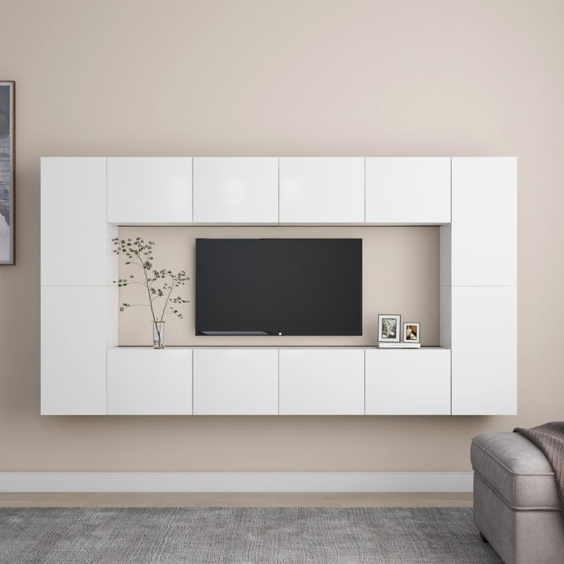 vidaXL Set Mobile TV 8 pz Bianco in Truciolato vidaXL Set Mobile TV 8 pz Bianco in Truciolato