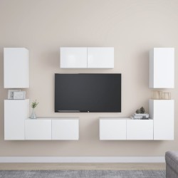 vidaXL Set Mobili Porta TV 7 pz Bianco in Legno Multistrato