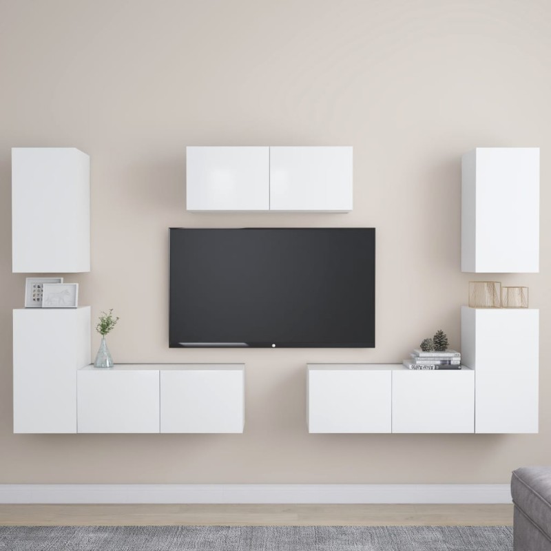 vidaXL Set Mobili Porta TV 7 pz Bianco in Legno Multistrato vidaXL Set Mobili Porta TV 7 pz Bianco in Legno Multistrato