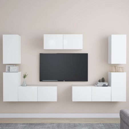 vidaXL Set Mobili Porta TV 7 pz Bianco in Legno Multistrato