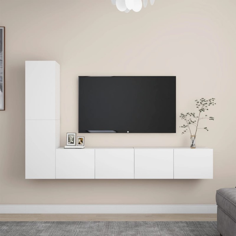 vidaXL Set Mobile TV 4 pz Bianco in Truciolato vidaXL Set Mobile TV 4 pz Bianco in Truciolato
