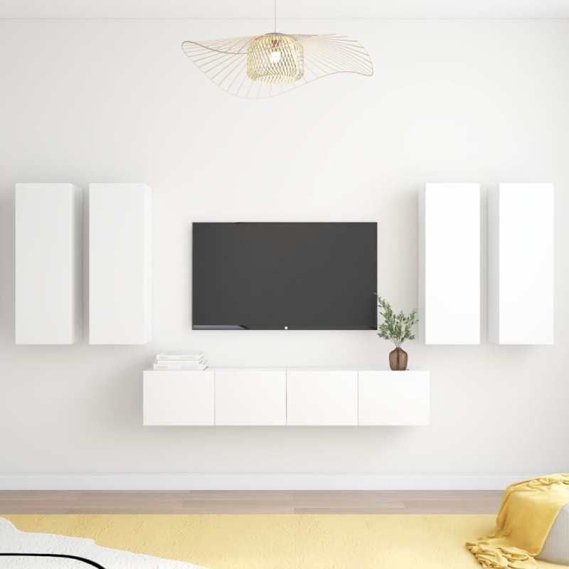 vidaXL Set Mobili Porta TV 6 pz Bianco in Legno Multistrato vidaXL Set Mobili Porta TV 6 pz Bianco in Legno Multistrato