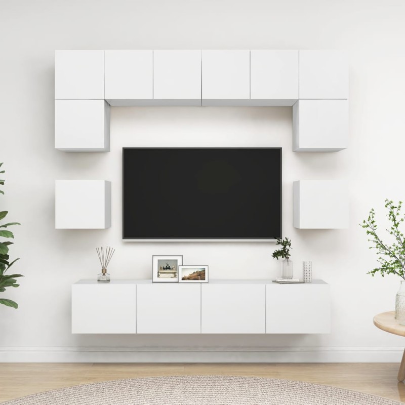 vidaXL Set Mobile TV 8 pz Bianco in Truciolato vidaXL Set Mobile TV 8 pz Bianco in Truciolato