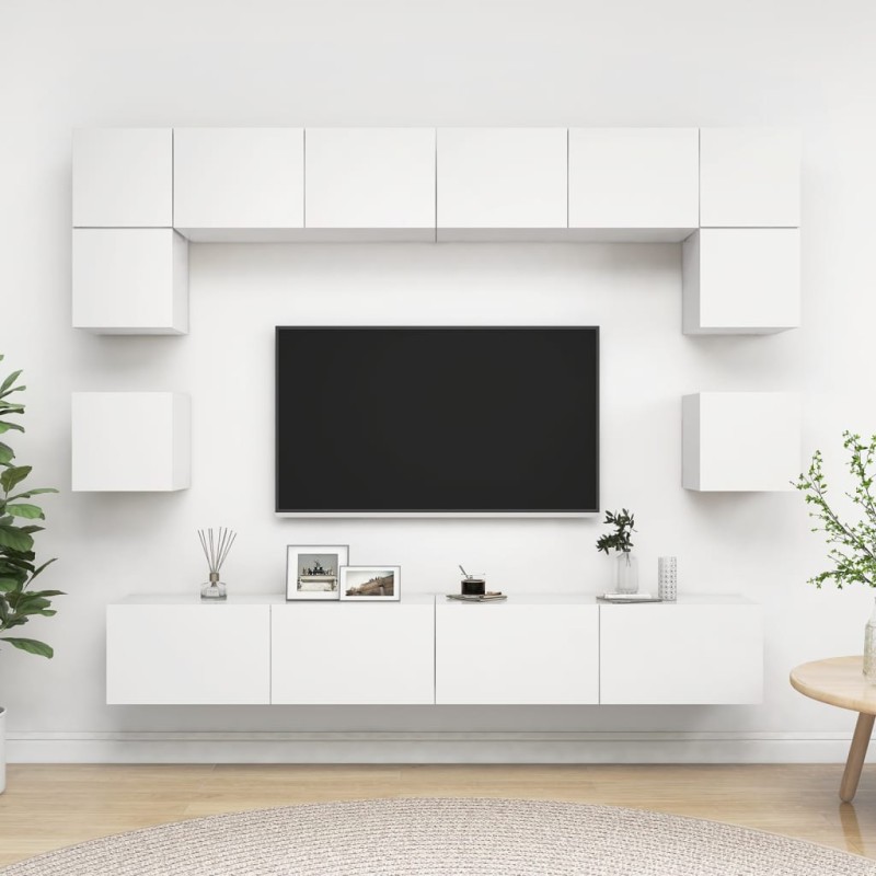 vidaXL Set Mobile TV 8 pz Bianco in Truciolato vidaXL Set Mobile TV 8 pz Bianco in Truciolato