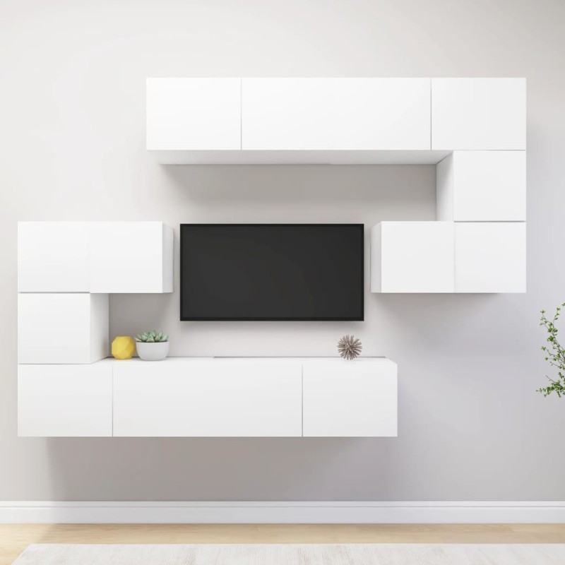 vidaXL Set Mobile TV 8 pz Bianco in Truciolato vidaXL Set Mobile TV 8 pz Bianco in Truciolato