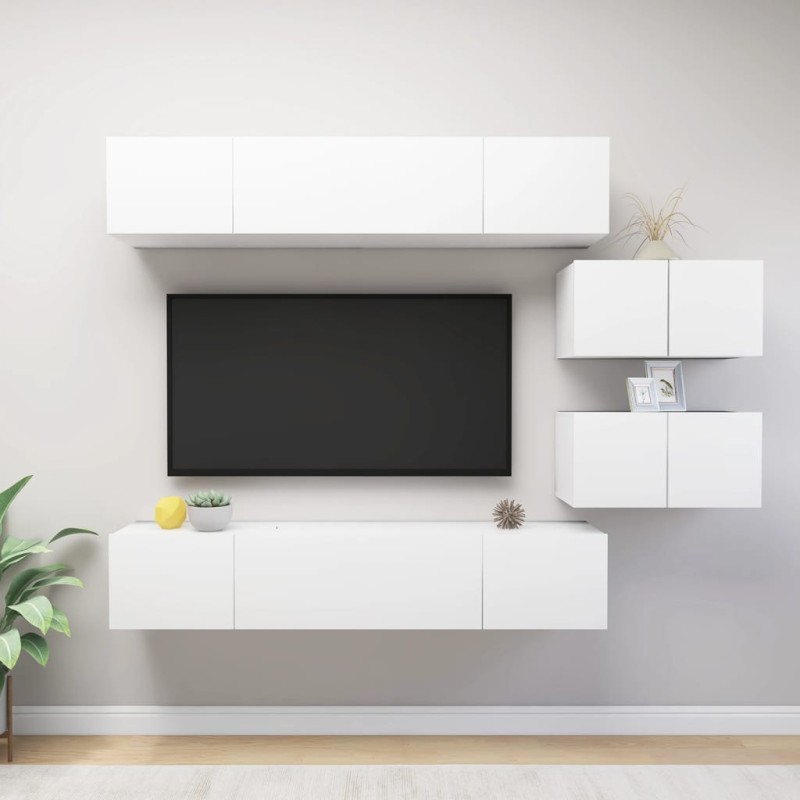 vidaXL Set Mobile TV 6 pz Bianco in Truciolato vidaXL Set Mobile TV 6 pz Bianco in Truciolato