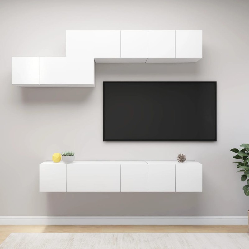 vidaXL Set Mobile TV 7 pz Bianco in Truciolato vidaXL Set Mobile TV 7 pz Bianco in Truciolato