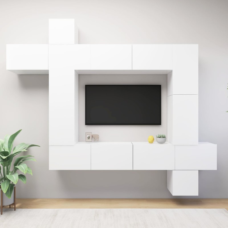vidaXL Set Mobile TV 9 pz Bianco in Truciolato