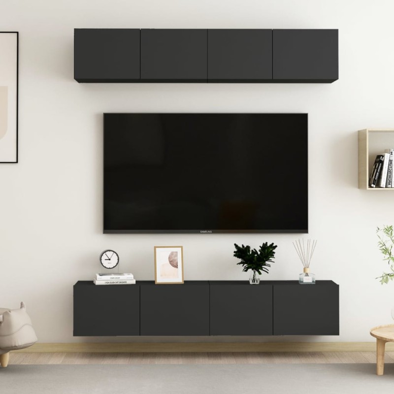 vidaXL Mobili Porta TV 4 pz Neri 80x30x30 cm in Legno Multistrato vidaXL Mobili Porta TV 4 pz Neri 80x30x30 cm in Legno Multistrato