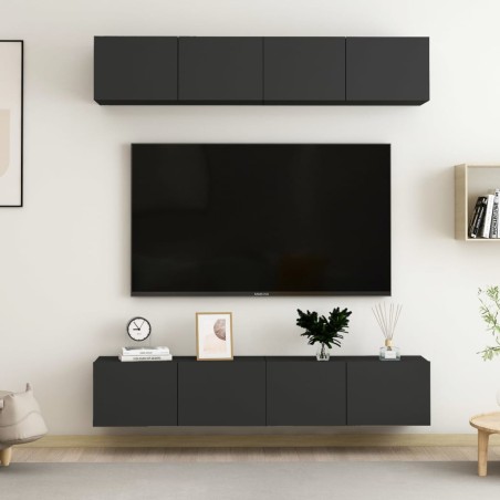 vidaXL Mobili Porta TV 4 pz Neri 80x30x30 cm in Legno Multistrato