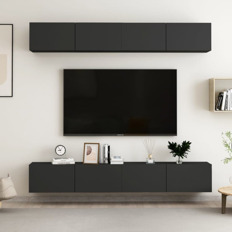 vidaXL Mobili TV 4 pz Nero 100x30x30 cm in Truciolato vidaXL Mobili TV 4 pz Nero 100x30x30 cm in Truciolato