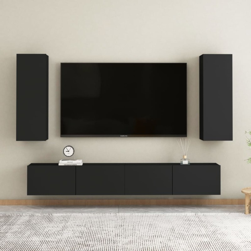 vidaXL Set di Mobili Porta TV 4 pz Nero in Legno Multistrato vidaXL Set di Mobili Porta TV 4 pz Nero in Legno Multistrato