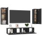 vidaXL Set di Mobili Porta TV 4 pz Nero in Legno Multistrato vidaXL Set di Mobili Porta TV 4 pz Nero in Legno Multistrato