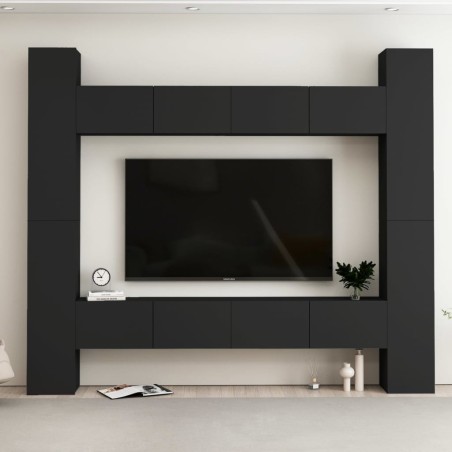 vidaXL Set di Mobili Porta TV 8 pz Nero in Legno Multistrato
