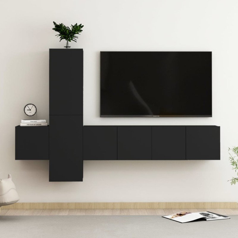 vidaXL Set di Mobili Porta TV 5 pz Nero in Legno Multistrato vidaXL Set di Mobili Porta TV 5 pz Nero in Legno Multistrato