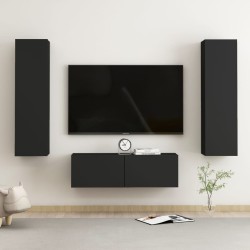 vidaXL Set Mobili Porta TV 3 pz Nero in Legno Multistrato