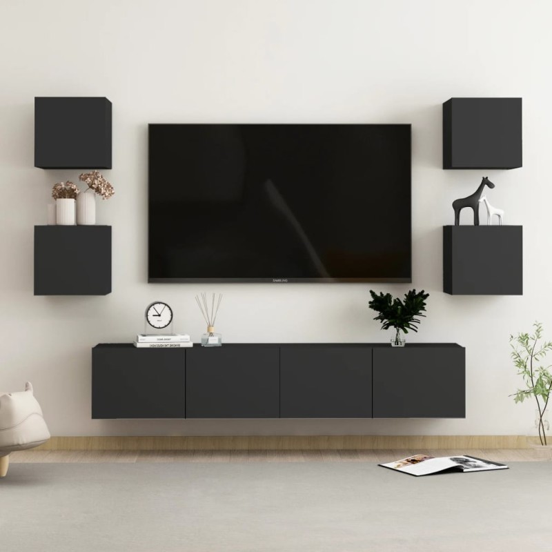 vidaXL Set Mobile TV 6 pz Nero in Truciolato vidaXL Set Mobile TV 6 pz Nero in Truciolato