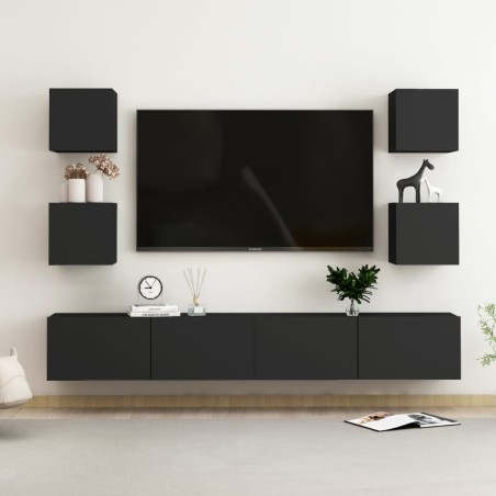 vidaXL Set di Mobili Porta TV 6 pz Nero in Legno Multistrato