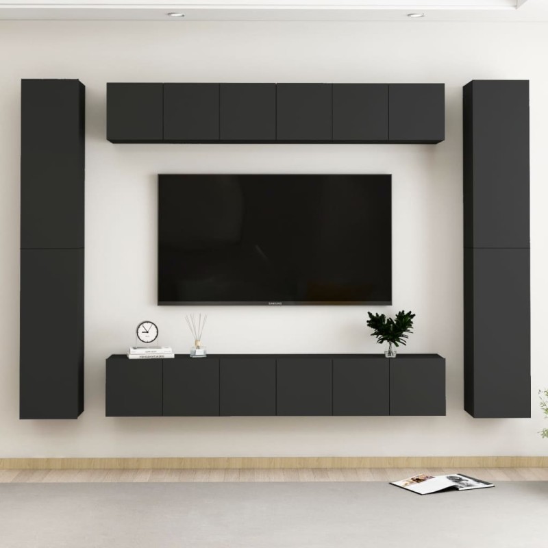 vidaXL Set di Mobili Porta TV 10 pz Nero in Legno Multistrato vidaXL Set di Mobili Porta TV 10 pz Nero in Legno Multistrato