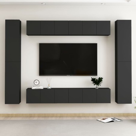 vidaXL Set di Mobili Porta TV 10 pz Nero in Legno Multistrato