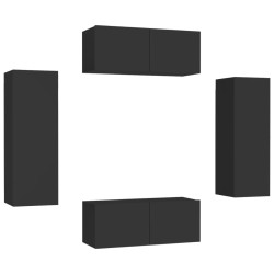 vidaXL Set Mobile TV 4 pz Nero in Truciolato