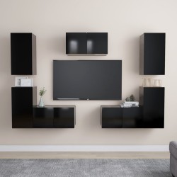 vidaXL Set Mobile TV 7 pz Nero in Truciolato 