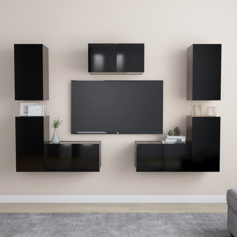 vidaXL Set Mobile TV 7 pz Nero in Truciolato 