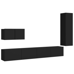 vidaXL Set Mobile TV 4 pz Nero in Truciolato