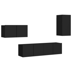 vidaXL Set di Mobili Porta TV 4 pz Nero in Legno Multistrato