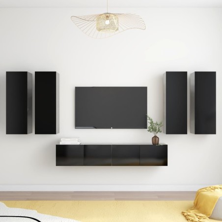 vidaXL Set di Mobili Porta TV 6 pz Nero in Legno Multistrato