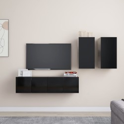 vidaXL Set Mobile TV 4 pz Nero in Truciolato