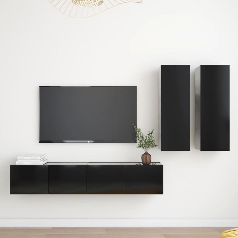 vidaXL Set di Mobili Porta TV 4 pz Nero in Legno Multistrato vidaXL Set di Mobili Porta TV 4 pz Nero in Legno Multistrato