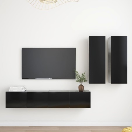 vidaXL Set di Mobili Porta TV 4 pz Nero in Legno Multistrato