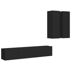 vidaXL Set di Mobili Porta TV 4 pz Nero in Legno Multistrato