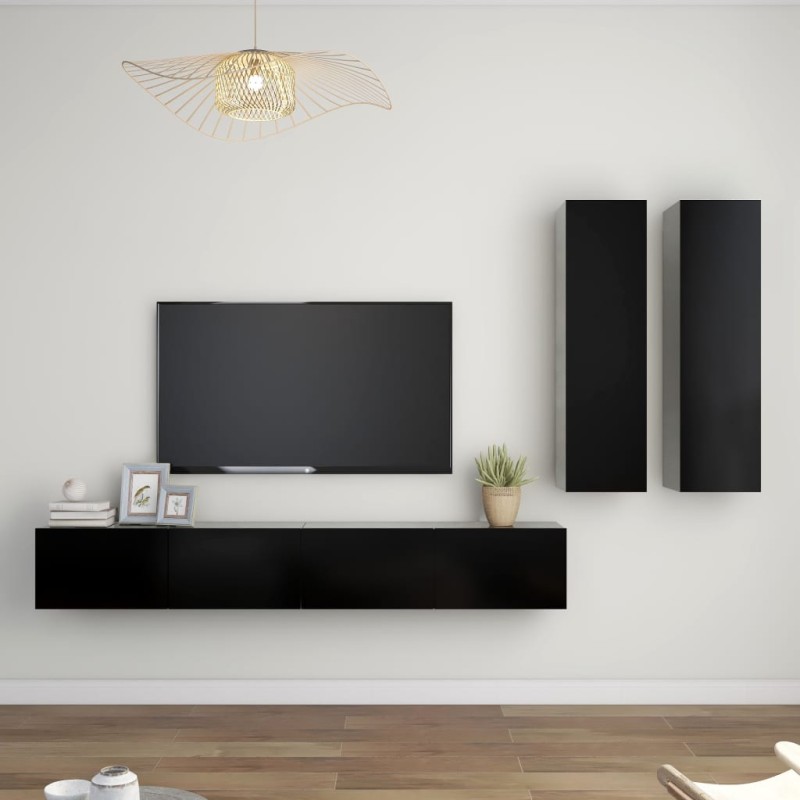 vidaXL Set Mobile TV 4 pz Nero in Truciolato vidaXL Set Mobile TV 4 pz Nero in Truciolato