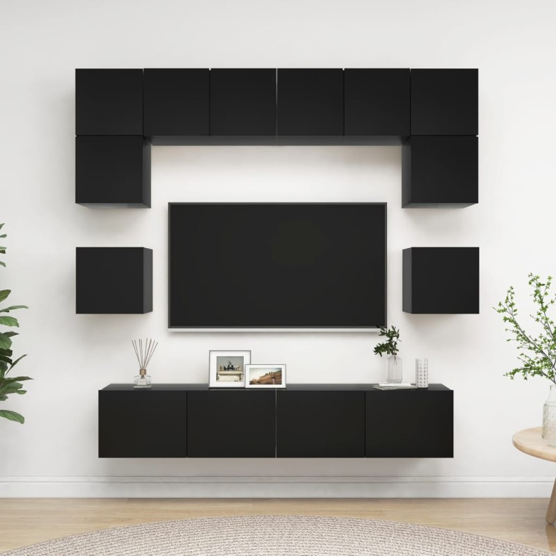 vidaXL Set di Mobili Porta TV 8 pz Nero in Legno Multistrato