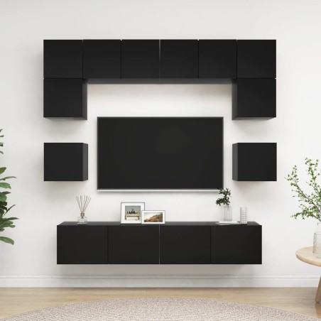 vidaXL Set di Mobili Porta TV 8 pz Nero in Legno Multistrato