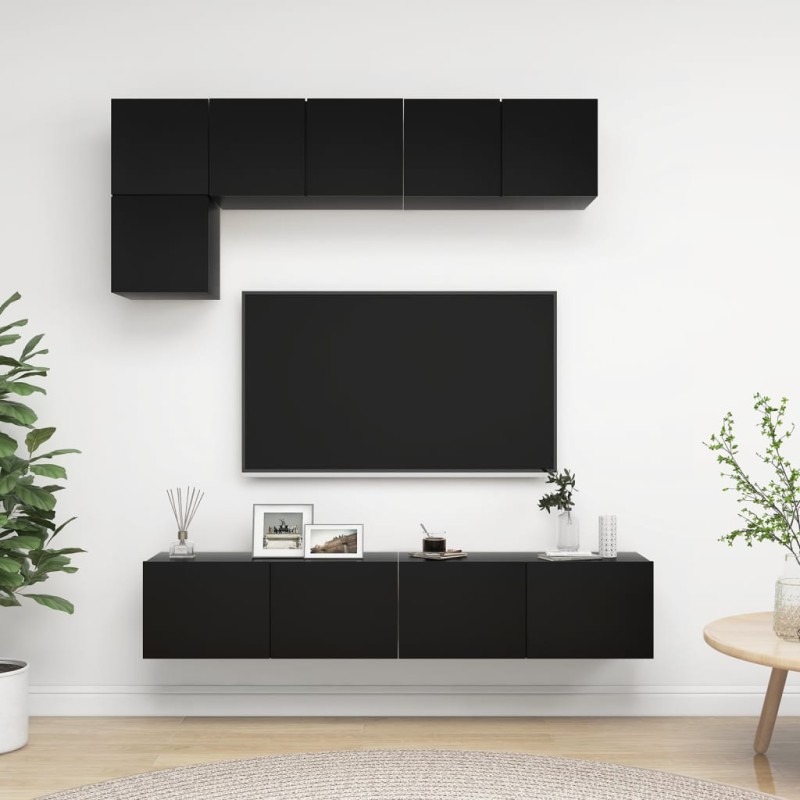 vidaXL Set di Mobili Porta TV 5 pz Nero in Legno Multistrato vidaXL Set di Mobili Porta TV 5 pz Nero in Legno Multistrato