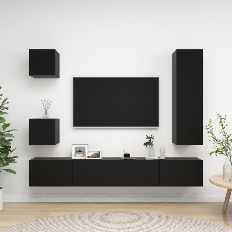 vidaXL Set Mobile TV 5 pz Nero in Truciolato vidaXL Set Mobile TV 5 pz Nero in Truciolato