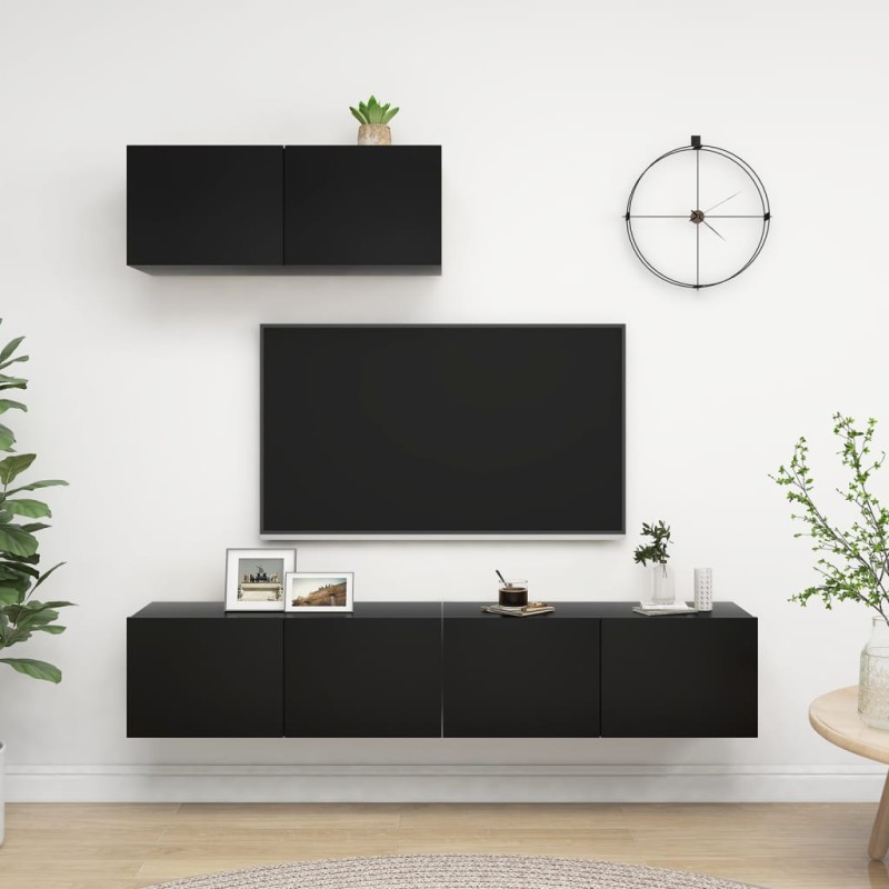 vidaXL Mobili Porta TV 3 pz Neri in Legno Multistrato vidaXL Mobili Porta TV 3 pz Neri in Legno Multistrato
