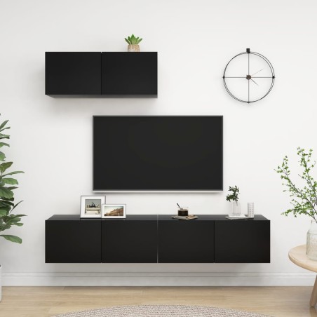vidaXL Mobili Porta TV 3 pz Neri in Legno Multistrato