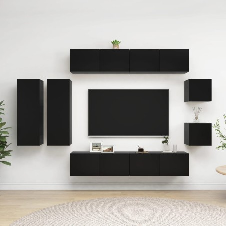 vidaXL Set di Mobili Porta TV 8 pz Nero in Legno Multistrato
