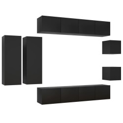 vidaXL Set di Mobili Porta TV 8 pz Nero in Legno Multistrato