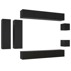 vidaXL Set Mobili TV 8 pz Nero in Truciolato