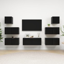vidaXL Set di Mobili Porta TV 7 pz Nero in Legno Multistrato