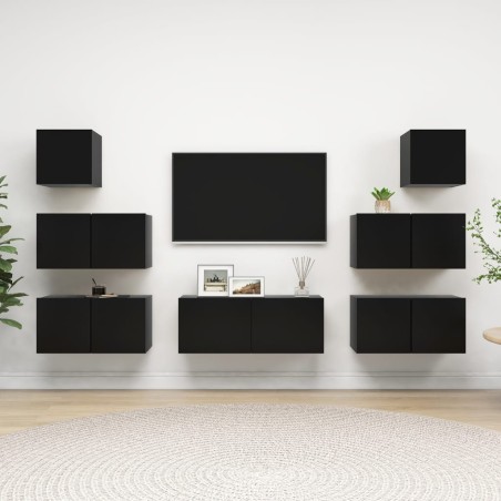 vidaXL Set di Mobili Porta TV 7 pz Nero in Legno Multistrato