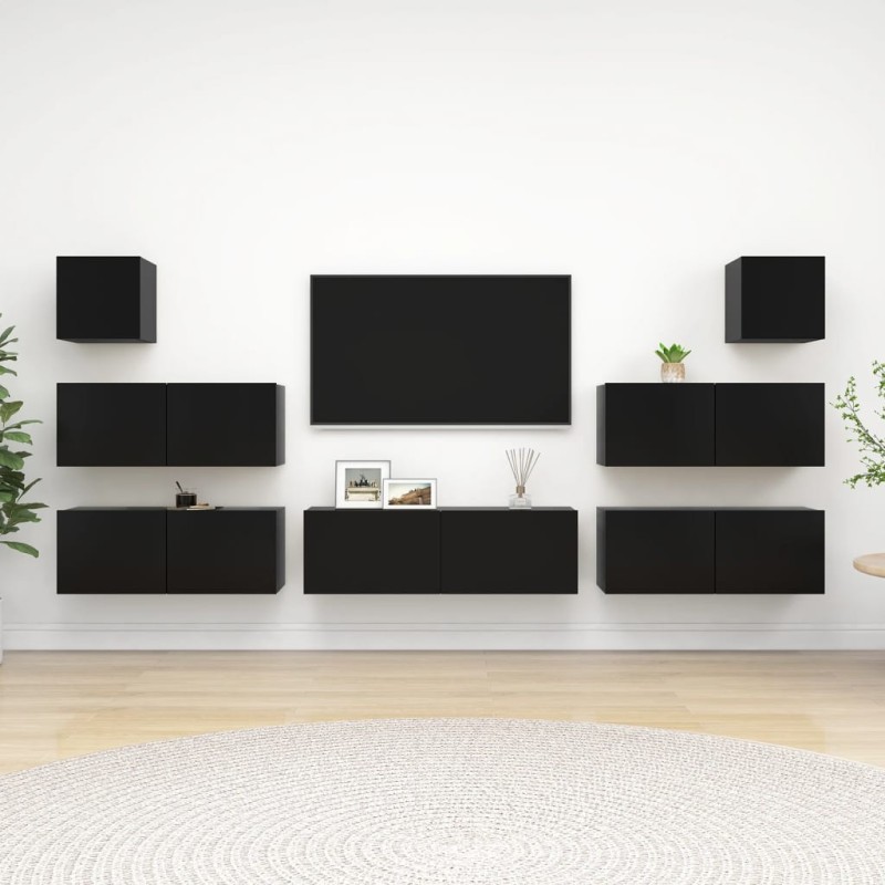 vidaXL Set Mobili TV 7 pz Nero in Truciolato vidaXL Set Mobili TV 7 pz Nero in Truciolato