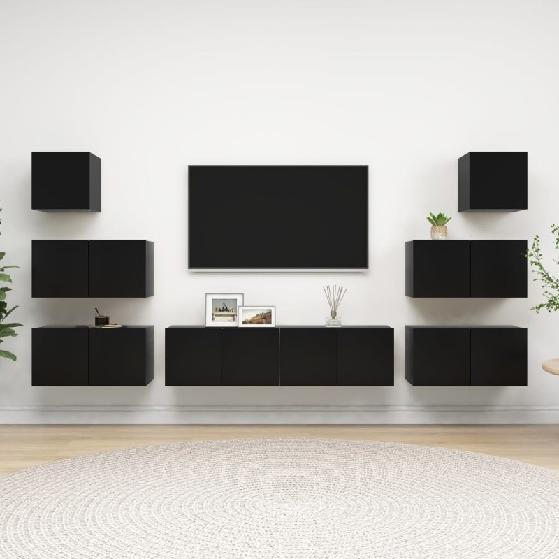 vidaXL Set di Mobili Porta TV 8 pz Nero in Legno Multistrato vidaXL Set di Mobili Porta TV 8 pz Nero in Legno Multistrato