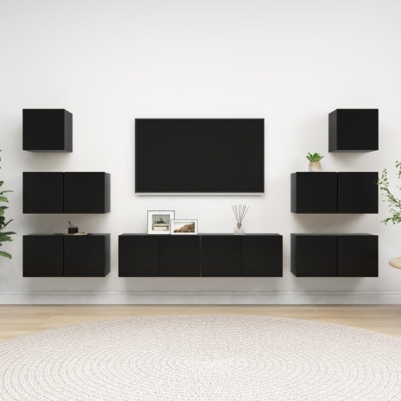vidaXL Set di Mobili Porta TV 8 pz Nero in Legno Multistrato