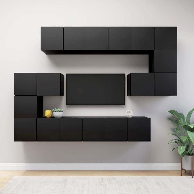 vidaXL Set di Mobili Porta TV 10 pz Nero in Legno Multistrato vidaXL Set di Mobili Porta TV 10 pz Nero in Legno Multistrato